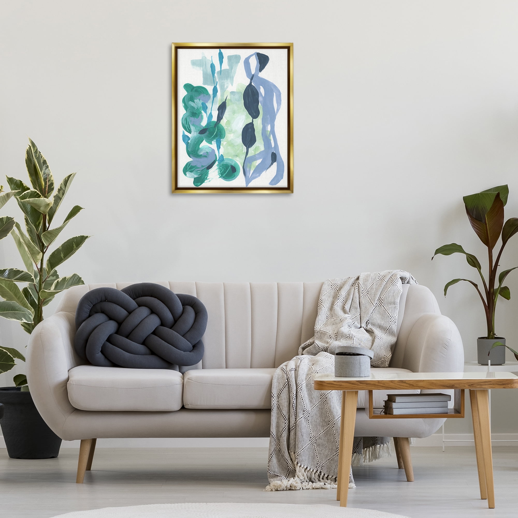 Stupell Industries Vegetative Paint Shapes Abstract Painting Gold Floater Framed Canvas Art Print Wall Art, 25 x 31