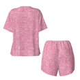 thumbnail image 4 of Wukai Glitter Pink Women's Pajama Set,Short-Sleeve Top and Shorts with Elastic Waistband and Pockets for Loungewear, Yoga, and Casual Wear-Medium, 4 of 6
