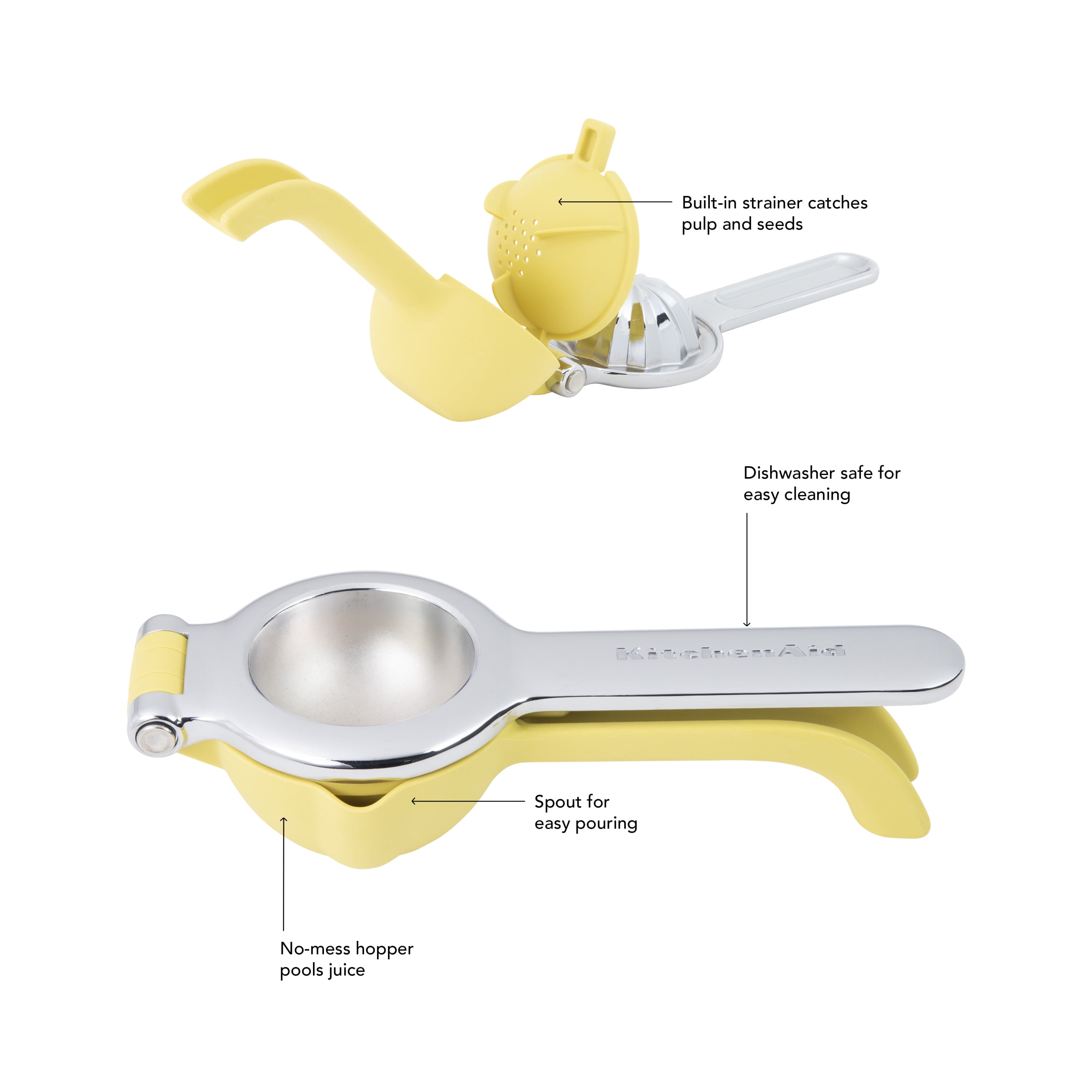 KitchenAid Citrus Juice Press Squeezer for Lemons and Limes with Seed  Catcher and Pour Spout, Lemon, 8 inches