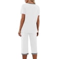 thumbnail image 5 of AWZXDE Women's Capri Pajama Set V Neck Short Sleeve Top with Pockets Casual 7/8 Pants Sleepwear White,S, 5 of 9