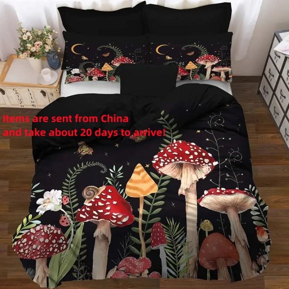 Mushroom Forest Bedding Set-Four Seasons,2,2,Black,Twin