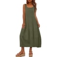 thumbnail image 5 of Zynoxe Midi Dresses for Women Classic Square Neck Sleeveless Beach Dress Flowy A-Line Solid Color Women's Cotton Linen Dresses Breathable Casual Loose Shift Sundress with Pockets S, 5 of 10