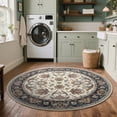 thumbnail image 3 of Cydiria Beige Round Persian Medallion Area Rug Floral Pattern Print Low-Pile Carpet for Living Room, 5' x 5', 3 of 8