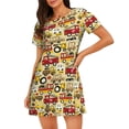 thumbnail image 1 of KLL Chemise de Nuit à Manches Courtes Imprimée pour Femmes Confortable Col Rond Mignonne à Volants, 1 of 6