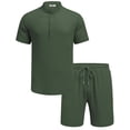 thumbnail image 3 of COOFANDY Men' Summer Beach 2 Piece Outfits, Casual Textured Henley Shirt and Shorts Set Resort Wear, 3 of 6