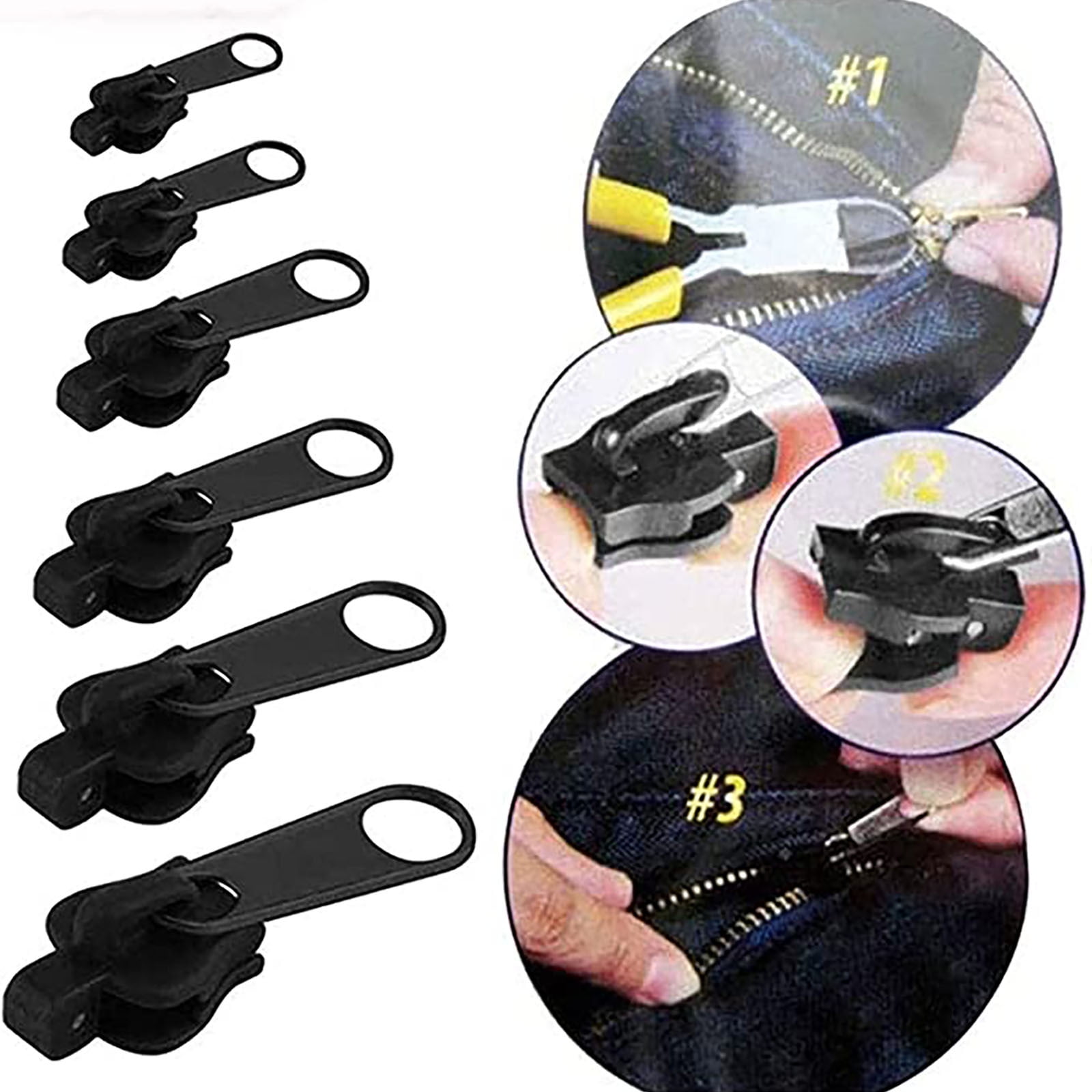 6 Pcs Reversible Zipper Slider Universal Replacement Metal Fix Zip Puller  Removable Instant Zipper Set 
