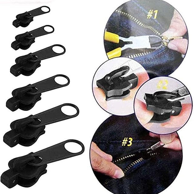 6 Pcs Reversible Zipper Slider Universal Replacement Metal Fix Zip