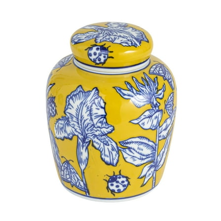 Creative Co-Op Decorative Small Ceramic Ginger Jar with Lid, Yellow