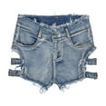 thumbnail image 2 of Conairie Women Jean Shorts Slim Frayed Raw Hem Stretchy High Waisted Denim Shorts Casual Summer Distressed Trousers with Pockets Blue M, 2 of 6