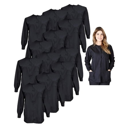 

Natural Uniforms Women s Scrub Jacket Warm Up Lightweight Medical Scrub Jacket - Pack of 12 Set (Black XX-Large)