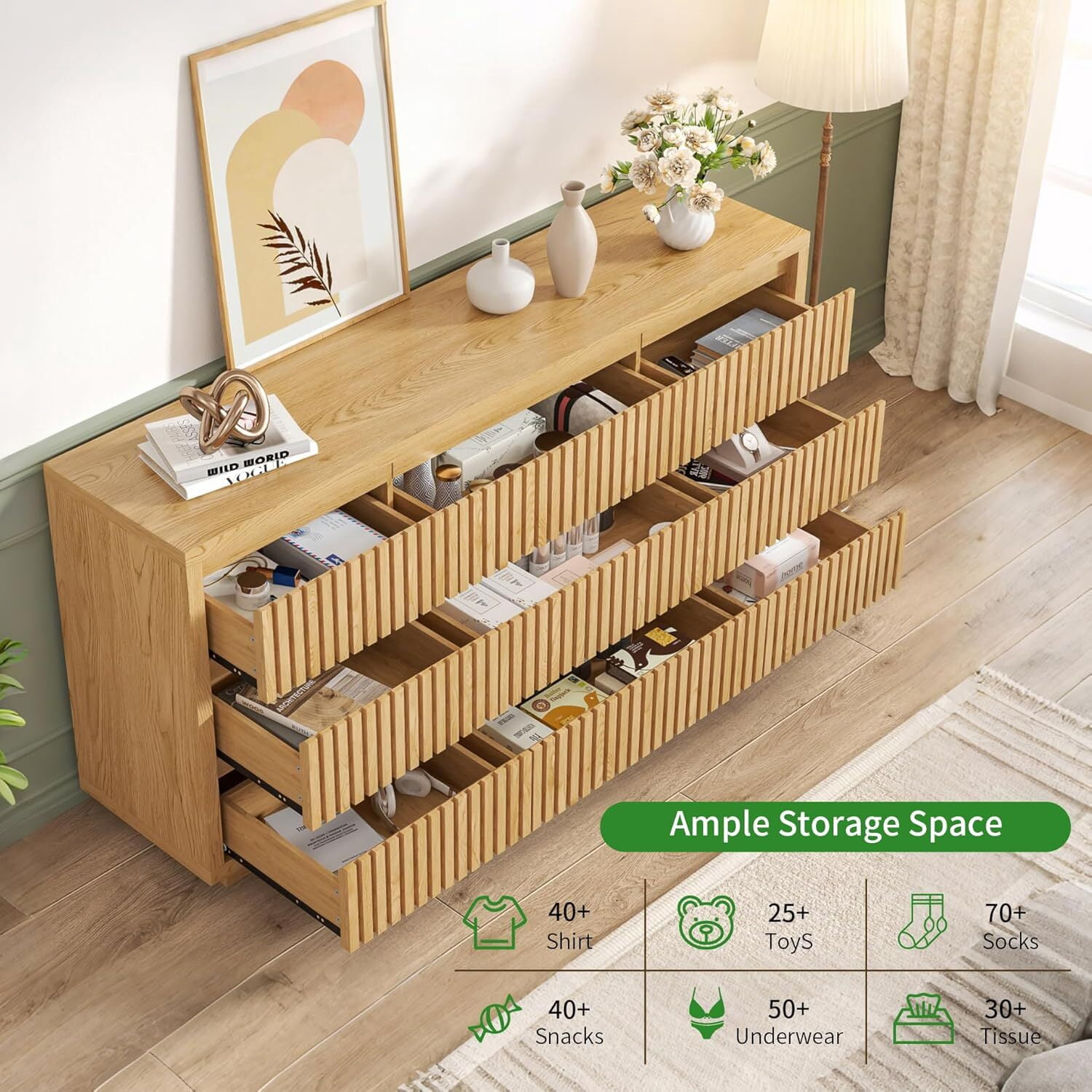 Fiogmub 9 Drawer Dresser for Bedroom, Wide Chest of Drawers TV Stand, Clothes Storage Cabinet Organizer for Living Room, Wood