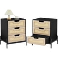 thumbnail image 1 of Nightstand, Rattan End Table, Nightstands with 3 Natural Rattan Drawers, Strong Support Wooden Structure, Side Table with Storage Drawers for Bedroom, Living Room, Natural, 1 or 2 Pack, 1 of 1