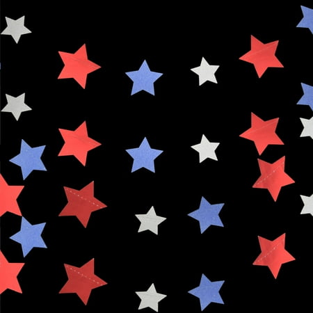 4th Of July Furniture Sale Quasimoon 4th of July Red, Silver and Blue Glitter Paper Star Garland Banner (11FT) by PaperLanternStore ()