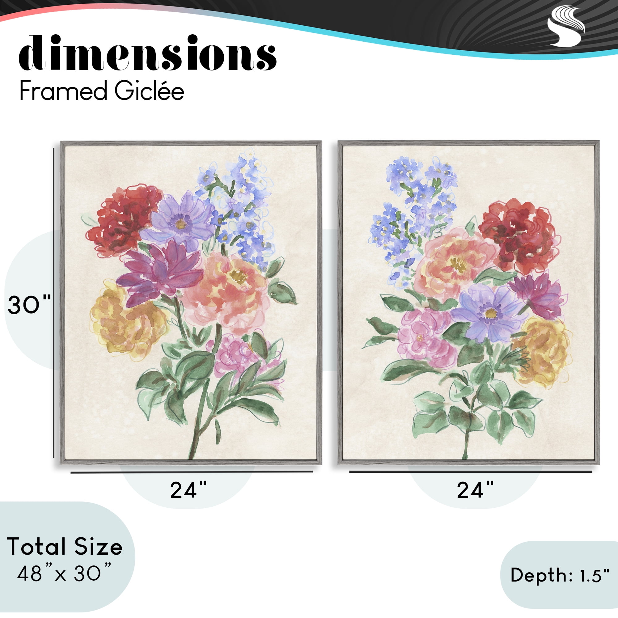 Stupell Industries Spring Blooms on Parchment 2 Piece Gray Framed Giclee Art Set, design by June Erica Vess