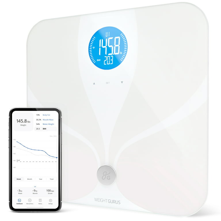 Greater Goods WiFi Weight Scale; Digital Smart Scale for Bathroom, Measures  and Tracks Weight, BMI, Muscle Mass, Water Weight, Bone Density, and Body