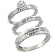 sterling silver diamond trio wedding ring set his 5mm hers 3mm rhodium finish mens - Trio Wedding Ring Sets sterling silver diamond trio wedding ring set his 5mm hers 3mm rhodium finish mens - Trio Wedding Ring Sets