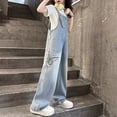 thumbnail image 4 of XQYLOS Teens Y2K Jumpsuit Girls Wide Leg Jumpsuit Children's Trendy And Fashionable Patchwork Butterfly Short Sleeved Overalls Set Jeans And Pants, 4 of 7