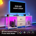 thumbnail image 3 of WSSYzyzf TV Stand for Bedroom with LED Lights Dresser TV Stand with Two Fabric Drawers and Open Storage Shelves, Entertainment Center TV Console with Wood Top for Living Room White, 3 of 17