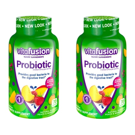 2 Pack Vitafusion Probiotic Gummy Supplement Raspberry Peach Mango 70 Gummies