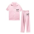 thumbnail image 4 of Kids Silk Pajama Set for Girls Boys Bowknot Print Short Sleeve Button Down Nightwear with Pants Set Classic Loungewear Girl Clothes Size 11-12 years, 4 of 4