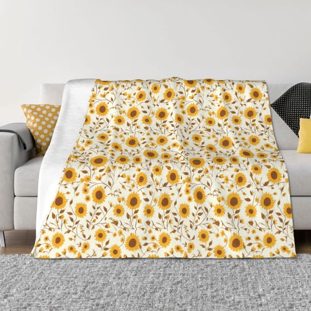 Balery Brown Leaf Sunflower Manta de Franela con Dibujo, Lujo Ultra Suave y Cálido, Antipelusa y Resistente a las Arrugas para Cama, Sofá, Camping -80"x60"
