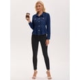 thumbnail image 3 of DARING DIVA Women's Button Down Collar Ruffle Hem Peplum Jean Jacket M Dark Blue, 3 of 7