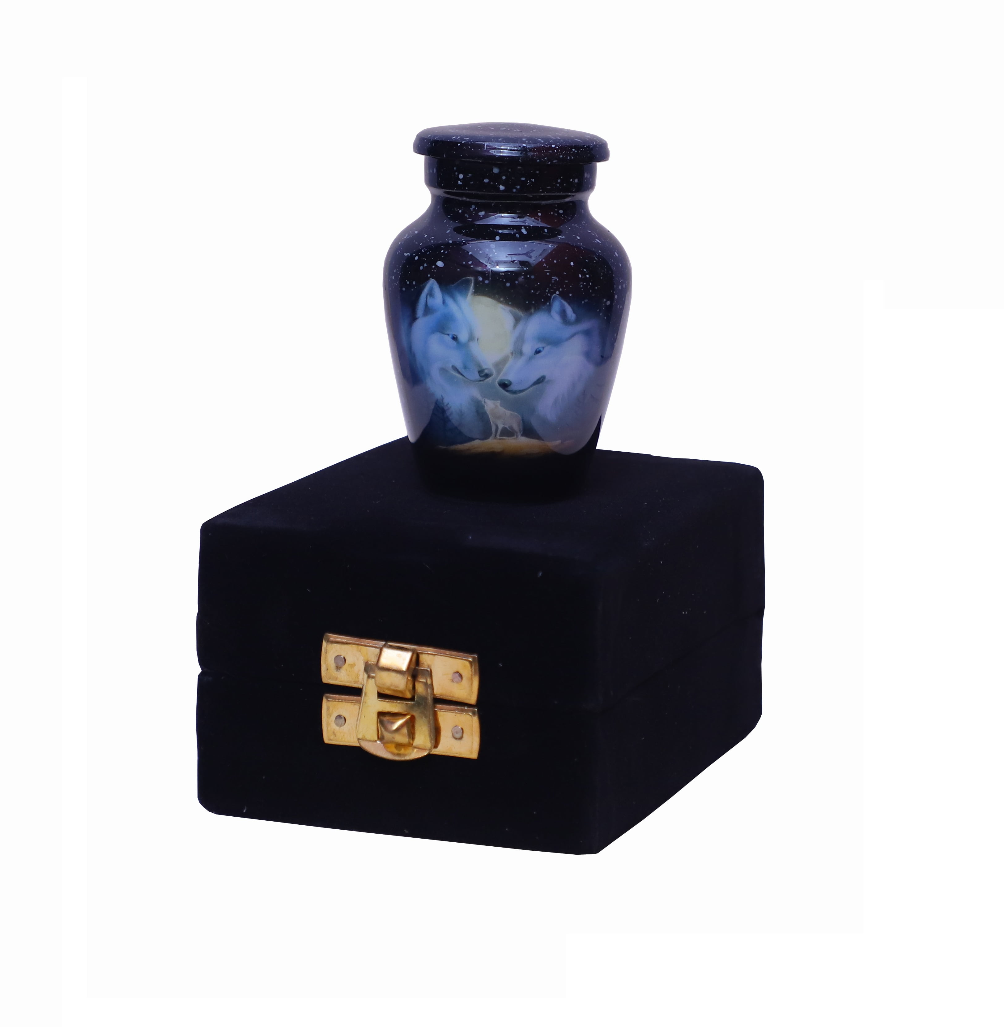 World Bazaar Small Cremation Keepsaske Urns for Ashes- Adult Classic 3 Wolves Family Pictured Cremation Urn for Human Ashes, Male or Female Keepsake urns with Velvet Protection Box (1 Small Keepsake)