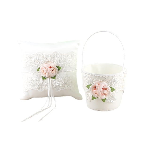Nota de orden de compra: almohada de cesta de boda rosa almohada de cesta de flores de boda de encaje de flores blancas abanicos de cesta de flores hechos a mano para niña de ANGGREK Otros