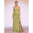 thumbnail image 2 of V Neck Bridesmaid Dresses Pleated Chiffon 2025 Off Shoulder Flowy Formal Evening Wedding Guest Dress with Slit Green M, 2 of 7