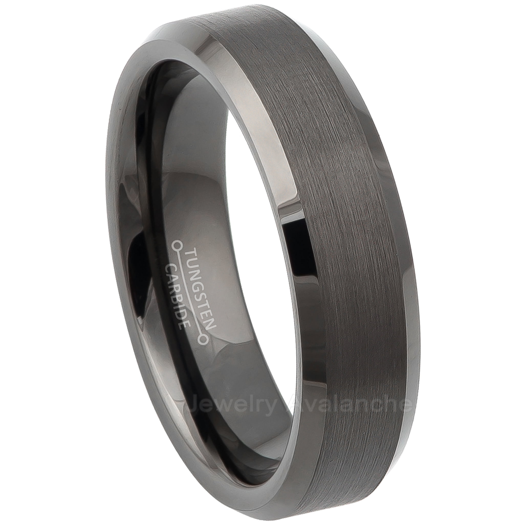 Tungsten Carbide Ring Men Women Wedding Band Beveled Edge Brushed Center 6mm 