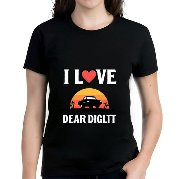 Women's Cotton Short Sleeve T-Shirt - " I Love " Design with Car & Sunset - " DEAR DIGLTT " Graphic Tee