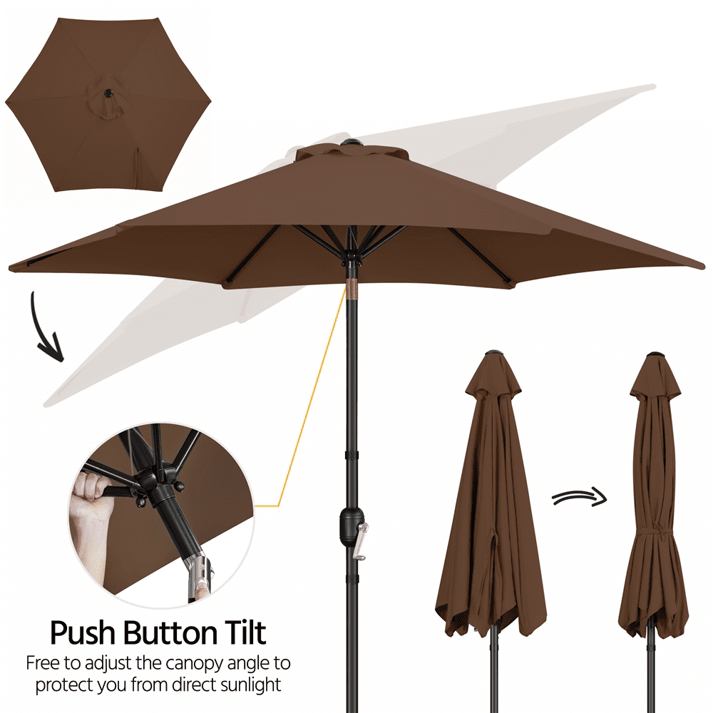 Renwick 9 Ft Outdoor Patio Umbrella with Push Button Tilt and Crank, Brown
