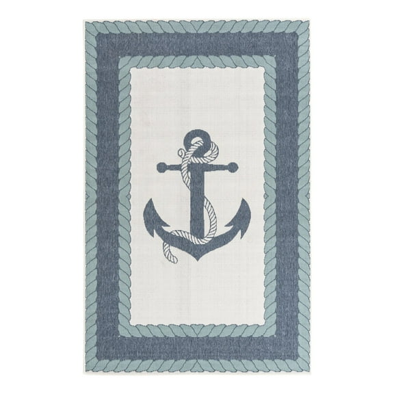 Unique Loom Outdoor Coastal Collection Area Rug - Anchor (5' 3" x 8' Rectangle Navy Blue/Light Blue)