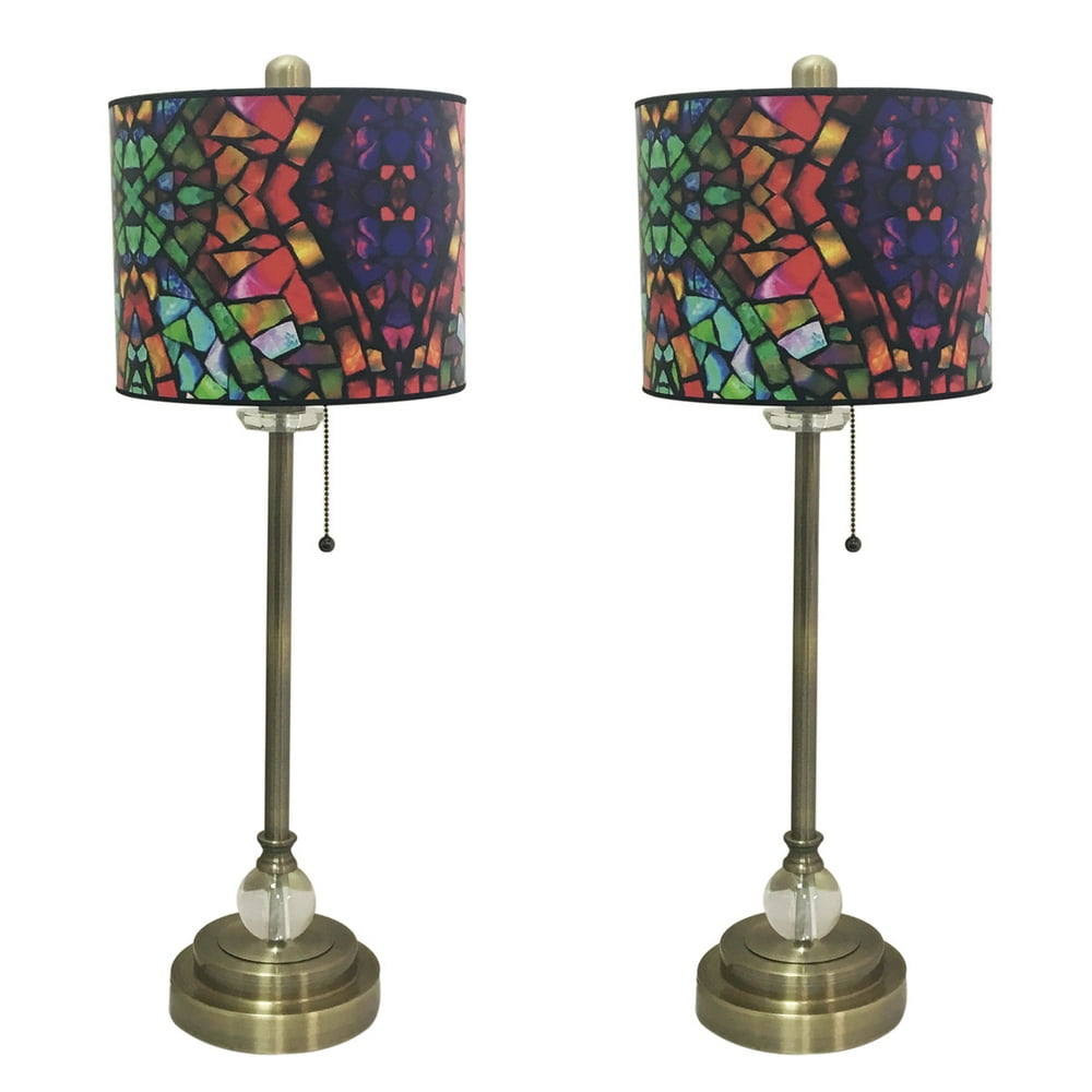 Royal Designs 28" Crystal and Antique Brass Buffet Lamp with Mosaic