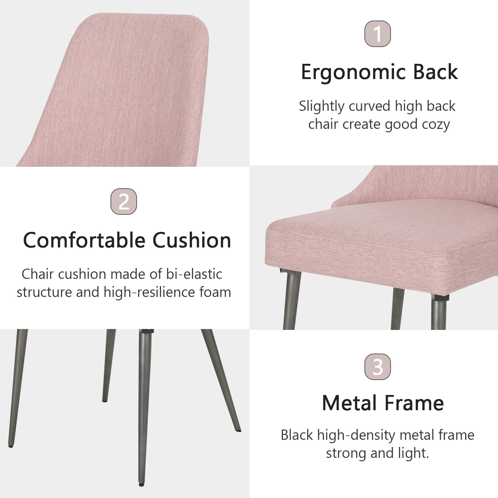 Kadyn 2 Pcs Modern Upholstered Dining Chairs, Kitchen Chair with Metal Legs, Dining Arm Chairs for Dining Room, Bedroom, Pink Kadyn 2 Pcs Modern Upholstered Dining Chairs, Kitchen Chair with Metal Legs, Dining Arm Chairs for Dining Room, Bedroom, Pink