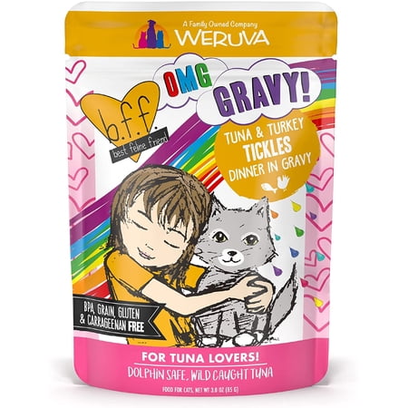 Weruva B.F.F. OMG - Best Feline Friend Oh My Gravy!, Tuna & Turkey Tickles with Tuna & Turkey in Gravy Cat Food, 3 Oz (Pack of 12)