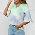 thumbnail image 4 of Tmtolofot 2024 Summer Fashion T Shirts Women's V Neck Bellsleeve Tops Womens Casual 3/4 Sleeve Shirt Sexy Slim Fit Tops With Leggings Loose Comfy T-Shirts，3_Green，X-Large, 4 of 4