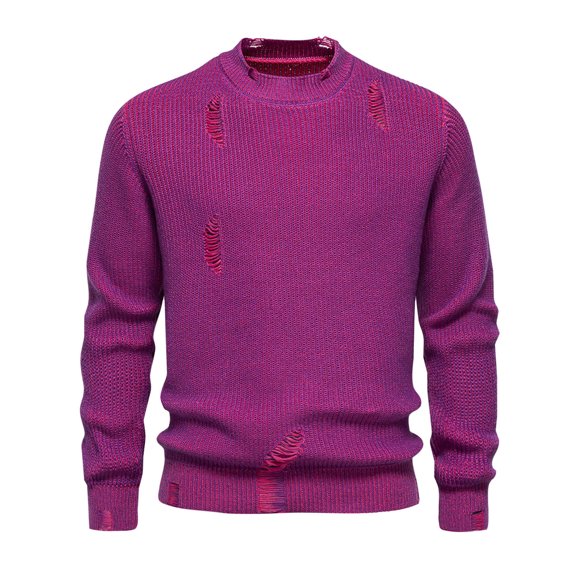 Yiliang Cable knit Classic Sweater for Men Fall and Winter Long Sleeve Warm and Thermal Top Clothes ,Hot Pink,L