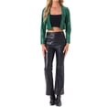 thumbnail image 2 of Chaqueta de cuero PU Faux INSPIRE CHIC para mujer, abrigo corto de manga larga, abierto, color verde M, 2 of 5