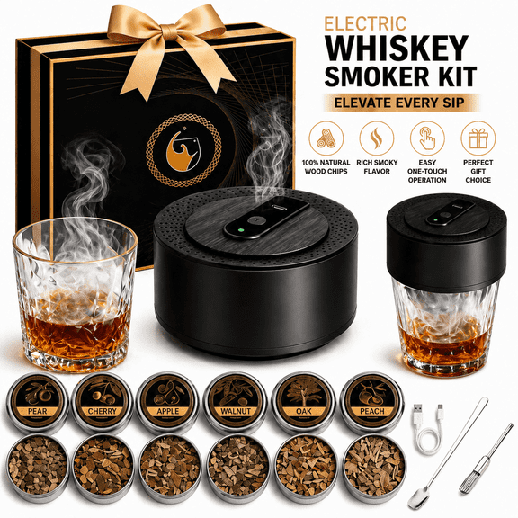 Efoee Electric Whiskey Smoker Kit Automatic Cocktail Smoker Kit with 6 Flavor Wood Chips, Compact