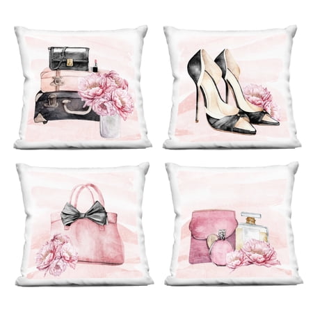 Stupell Industries Rosy Glam Time 4 Piece Decorative Printed Throw Pillow Set, design by Kim Allen, 18 x 7 x 18