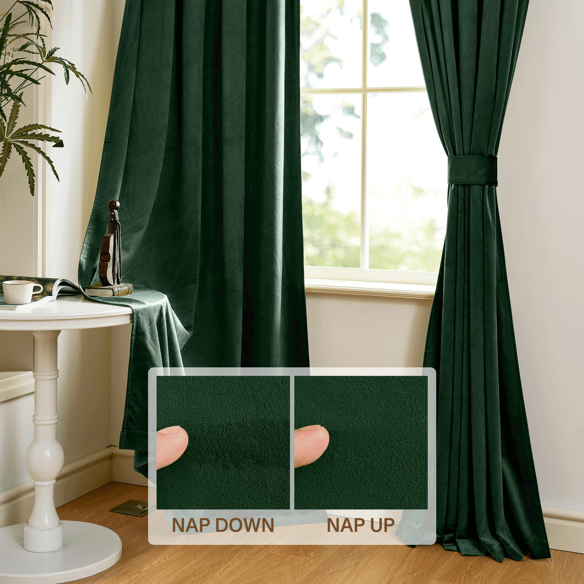 StangH Dark Green Velvet Curtains - Bedroom Privacy Blackout Window Curtains Rod Pocket Thermal Insulated Green Curtain Panels for Sliding Door/Foyers, W52 x L96, 2 Panels