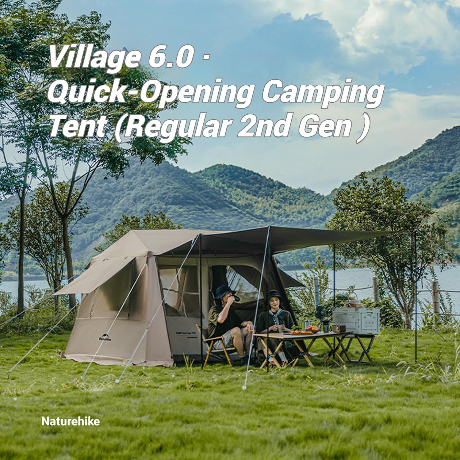 Naturehike, Family Camping Tent, Instant Setup Cabin Tent for 4 People with Rain fly, Quick-opening Family Tent with 1 Room, Outdoor Waterproof & Sun Protection Tent