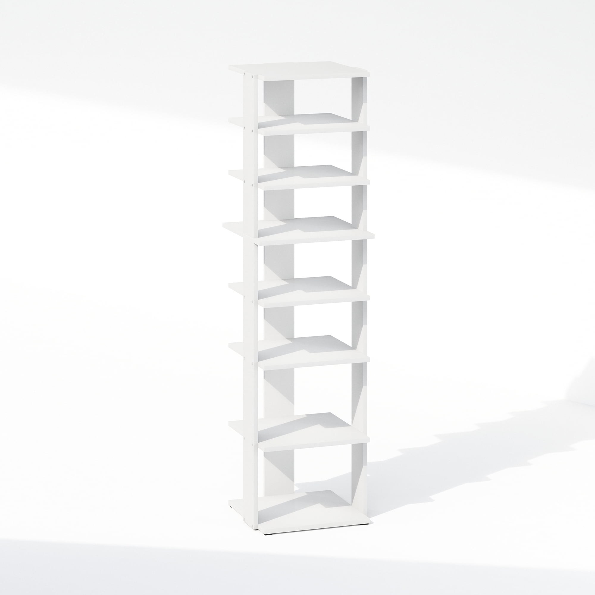 Furinno Compact 8-Tier Vertical Space Saving Free Standing Corner Shelf, Display Rack, White