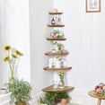thumbnail image 2 of Corner Shelves, Floating Corner Shelves, Set of Two 7 Inch Solid Oak Wall Shelves, Round End Wall Mounted, Shelves with Wire Holes for Small Plants in Bedroom, Kitchen, Living Room and More., 2 of 7