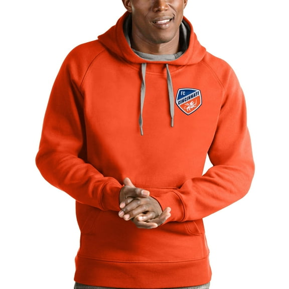 Men's Antigua Orange FC Cincinnati Logo Victory Pullover Hoodie
