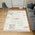 thumbnail image 2 of Adventure Turkish Area Rug, Various Words on Happiness and Self Value Uplifting Phrases Being Who You Are, Soft Carpet for Living Room Decor with Distressed Look, 5.2' X 7.6', Dark Pink, by Ambesonne, 2 of 4