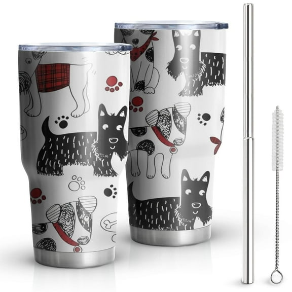 30oz Scribble Dogs Tumblers Stainless Steel Tumbler with Lid and Straw,Vacuum Insulated Double Wall Travel Tumbler Cups Mug with Cleaning Brush for Coffee,Tea