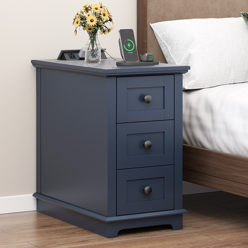 PLAMLE End Table with 3 Drawers for Living Room,Nightstand Sofa Side Table with Charging Station,End Table.