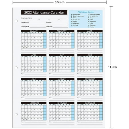 2022 Attendance Calendar 2022 Attendance Calendar Work Tracker Attendance Calendar Cards - 8.5 X 11  Cardstock/Pack Of 25 Sheets | Walmart Canada
